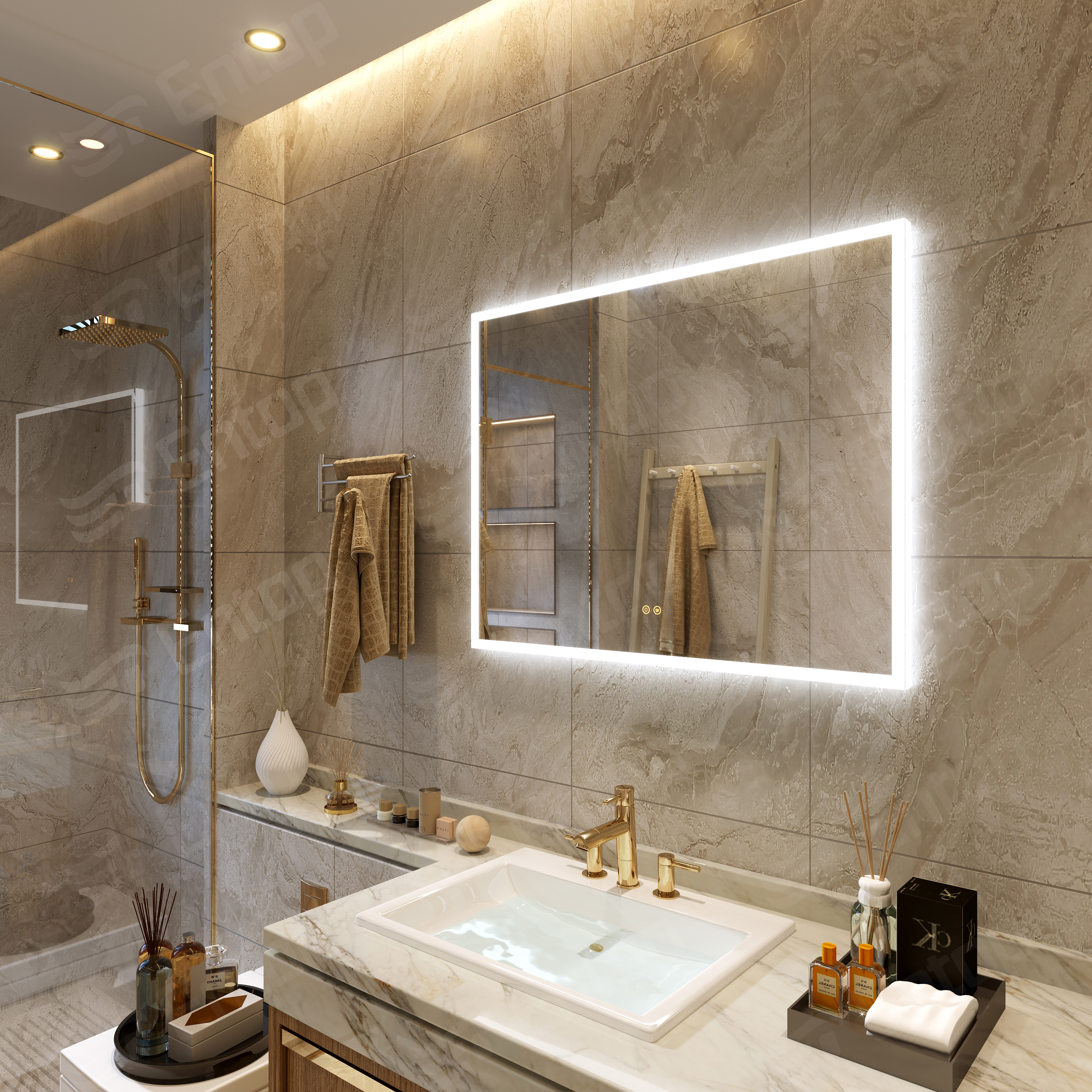 LED-Spiegel mit Lichtern Rechteckspiegel Badezimmerwand Superweißes