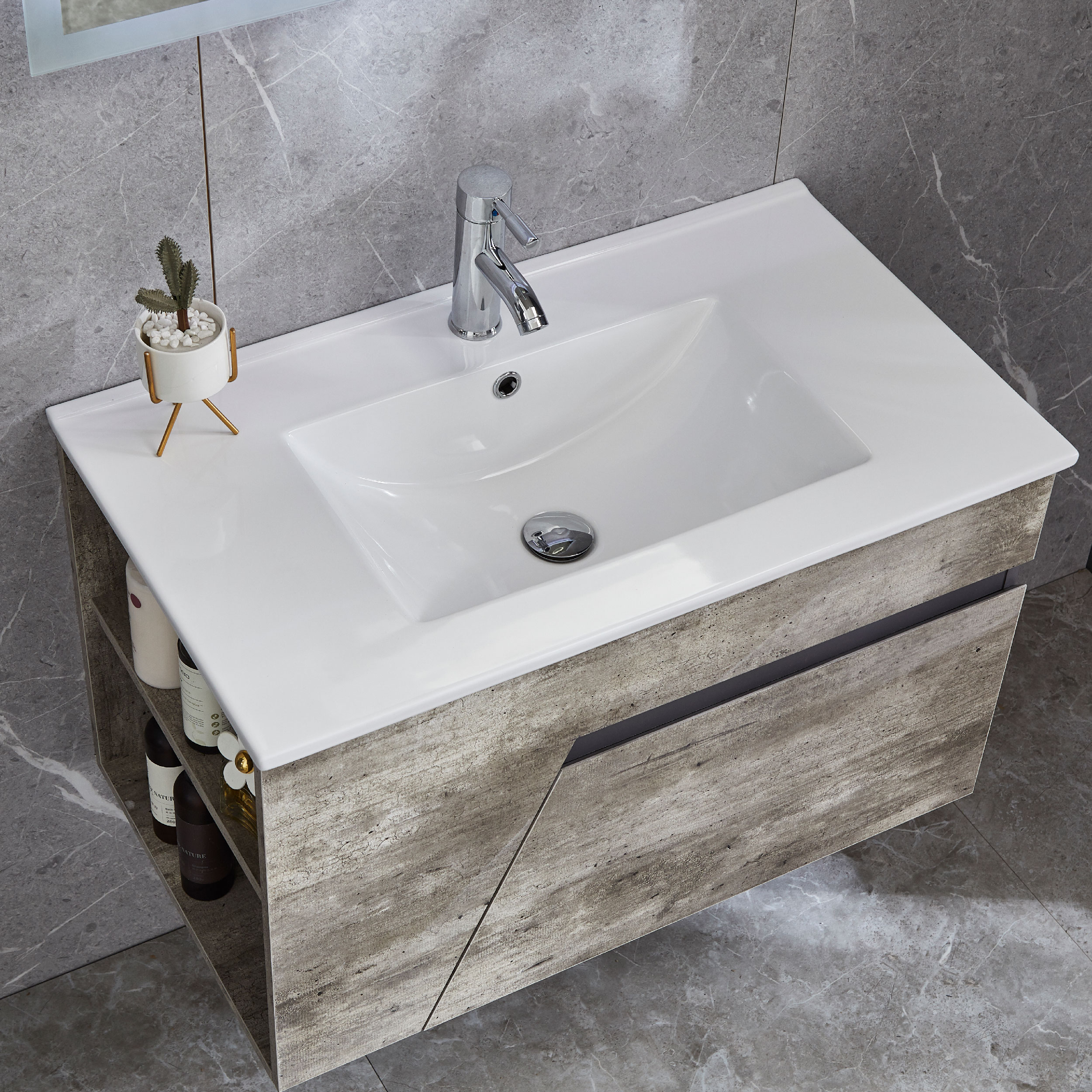 Badezimmerschränke Wand-Waschtisch mit mattgrauer Holzfarbe - Kaufen